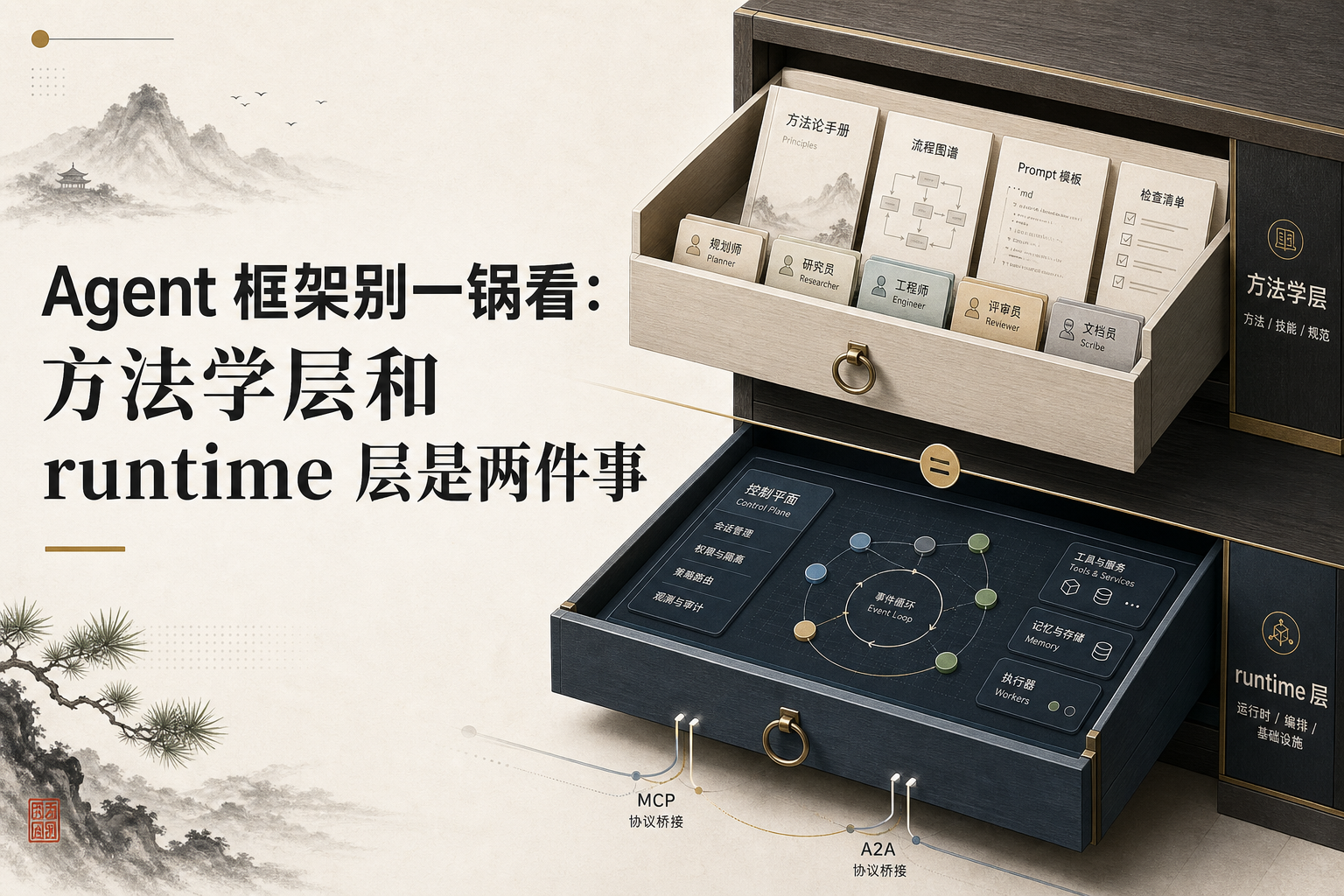 Agent 框架别一锅看：方法学层和 runtime 层是两件事 · 封面