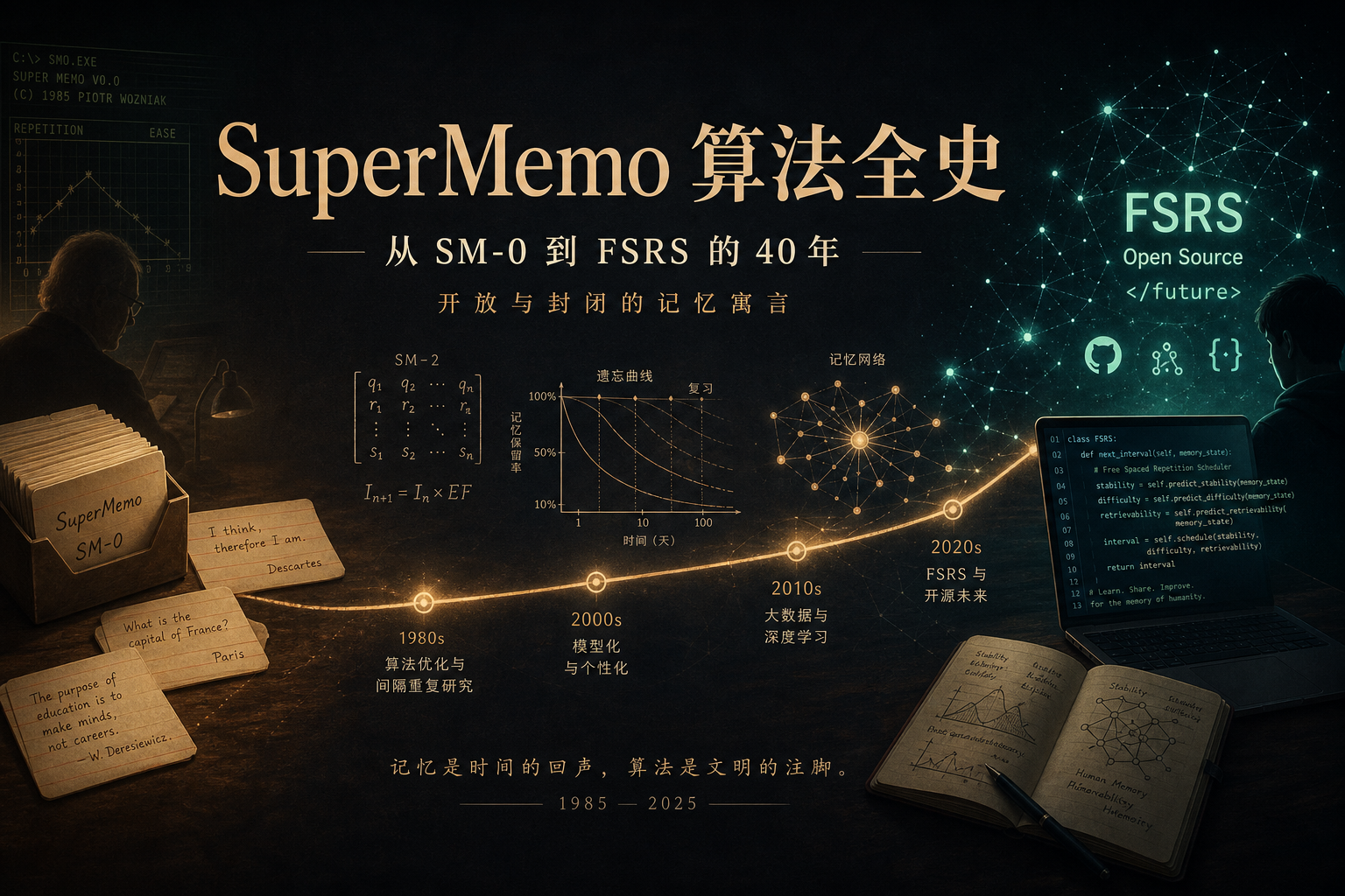 SuperMemo 算法全史 — 从 SM-0 到 FSRS 的 40 年 · 封面